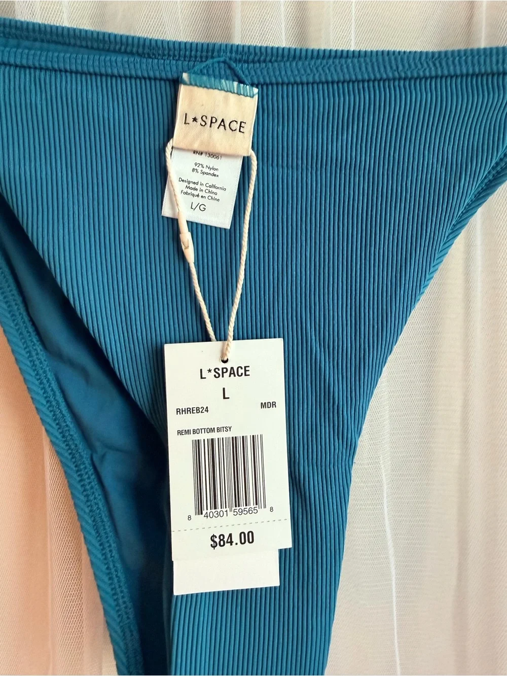 l*space Ribbed Bikini Top in Teal Blue NWT Sz large